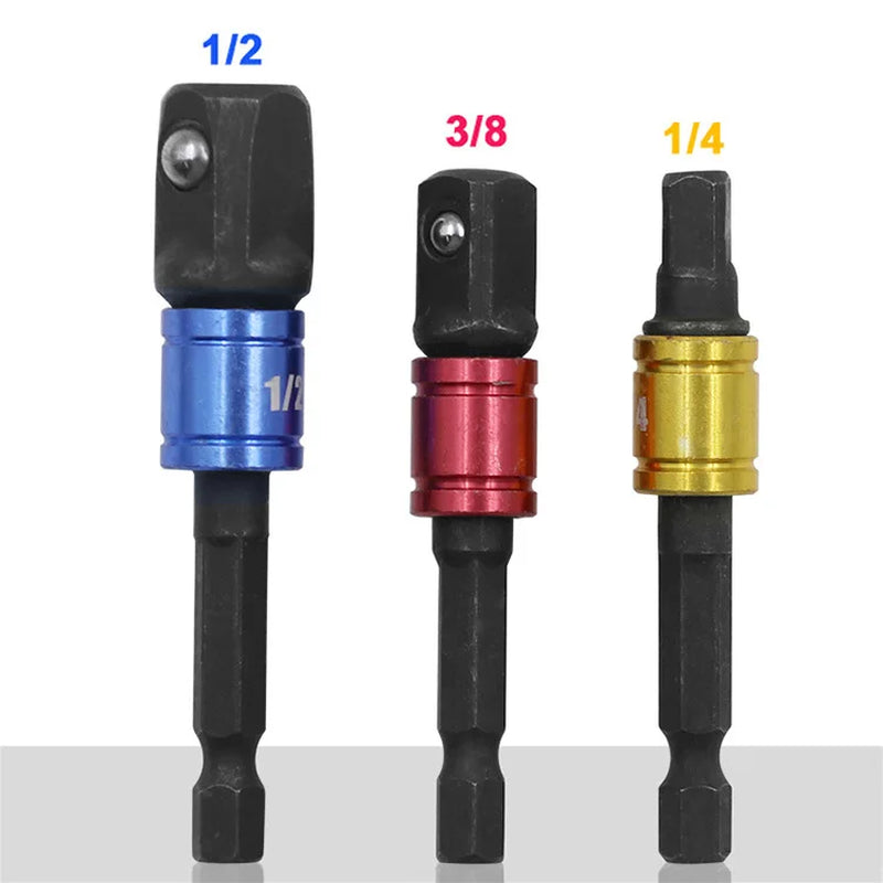3 Pcs Drill Socket Adapter Impact Drill Extension Drill Bits Bar Socket Adapter 1/4 3/8 1/2 Size Hex Shank Square Head Drill Bit