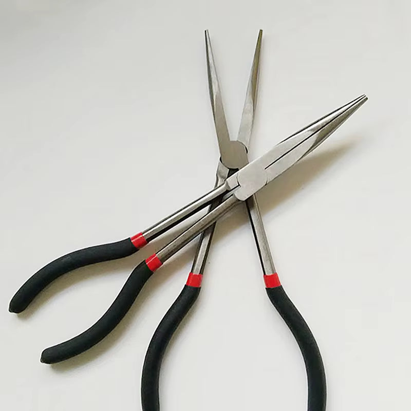 1Pcs Needle-Nose Fishing Pliers Curve/Straight Head Nonslip Long Handle Carbon Steel Snipe-Nose Gripper Tongs Hand Tool Tweezer