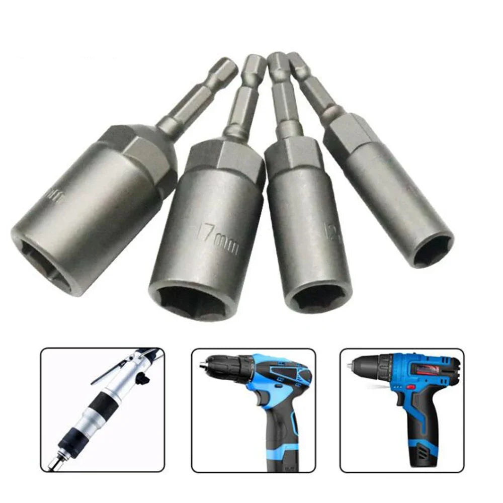 5/10/15Pcs 80Mm Length Deepen Power Nut Driver Drill Bit Set 5.5-19MM Impact Socket Adapter for Power Tools 6.35MM Hex Shank