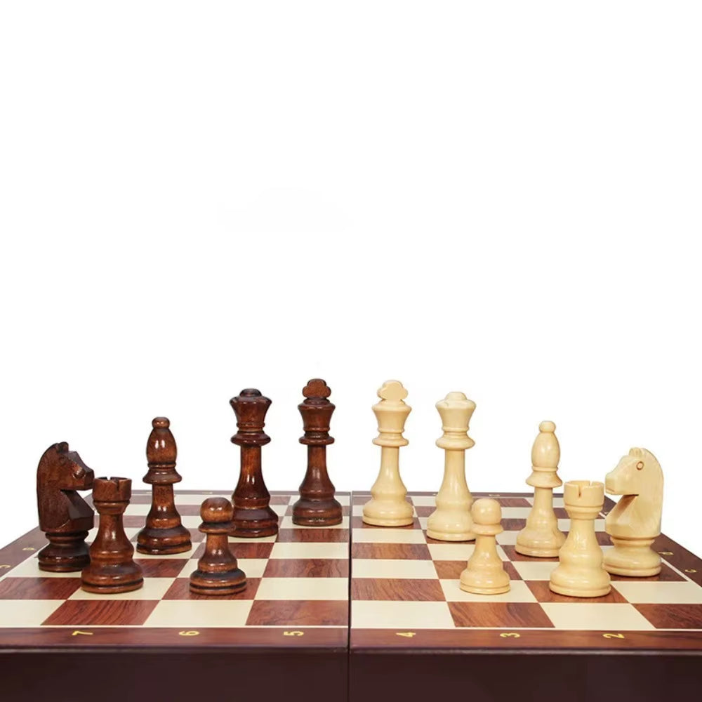 Chess Set Top Grade Wooden Folding Big Traditional Classic Handwork Solid Wood Pieces Walnut Chessboard Children Gift Board Game