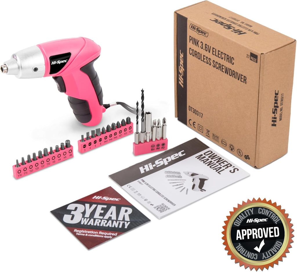 3.6V USB Electric Screwdriver with Driver Bit Set for DIY, Pink