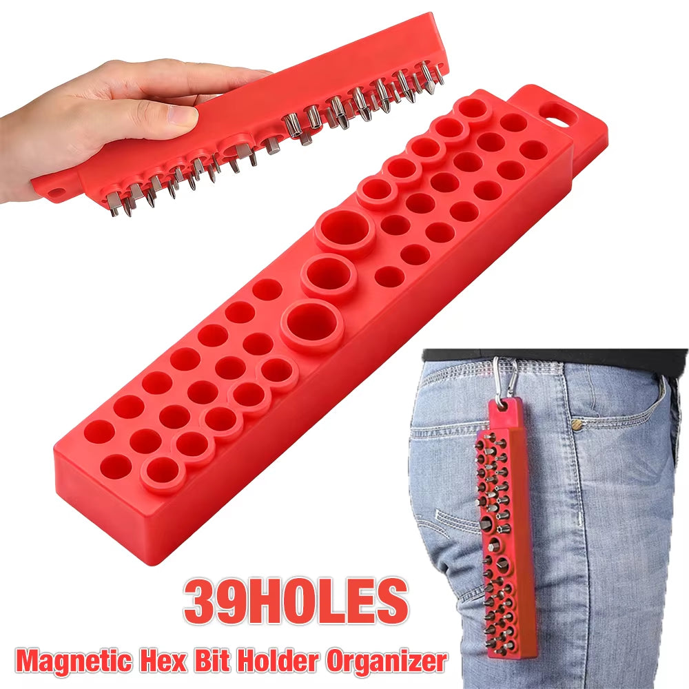 1/4-Inch Hex Screwdriver Bit Holder with Magnetic Base, 39-Hole Screwdriver Bit Holder Portable Drill Bit Magnetic Storage Board