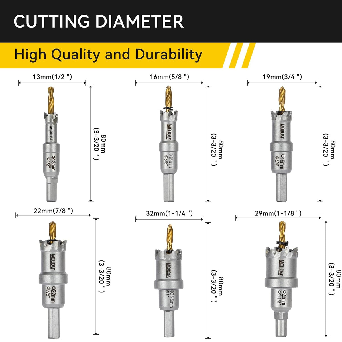 6Pcs (13-29Mm) TCT Heavy Duty Carbide Hole Saw Set
