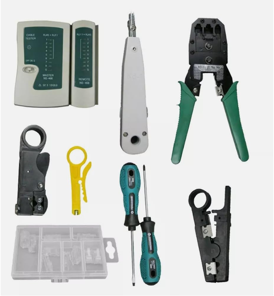 Ethernet Cable Tester Kit with RJ11 RJ45 Crimper Stripper Punch down Tool for Networking Maintenance DIY
