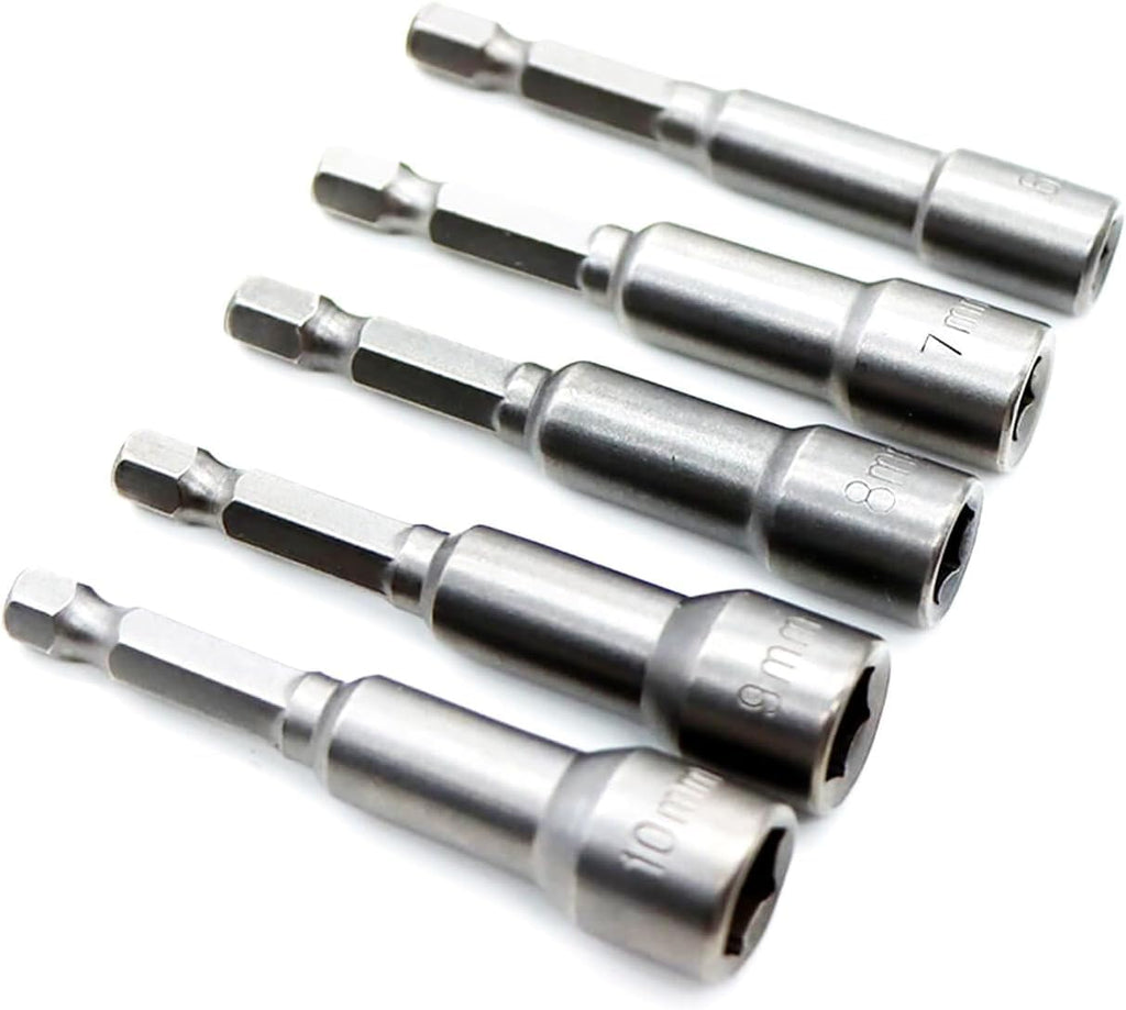 1/4" Hex Shank 6Mm/7Mm/8Mm/9Mm/10Mm Drill Socket Kit,Power Nut Driver Bit Set,Electronic Quickly Change Magnetic Power Nut Setters,Special Tools for Nut Bolt