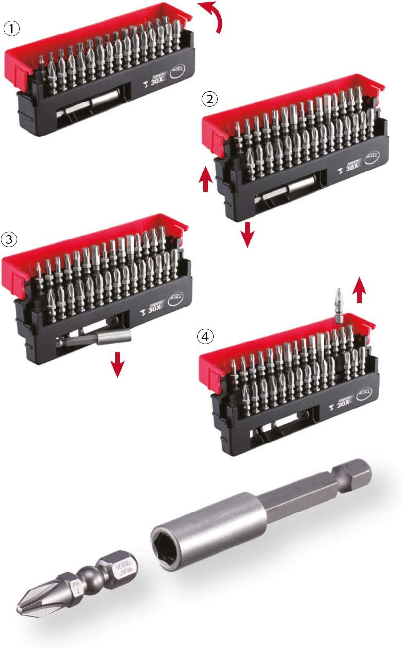 Set of 30 Impact Ball Torsion Screwdriver Bits + Bit Holder