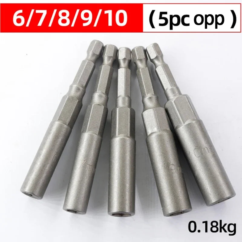 5/10/15Pcs 80Mm Length Deepen Power Nut Driver Drill Bit Set 5.5-19MM Impact Socket Adapter for Power Tools 6.35MM Hex Shank