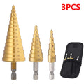 3Pcs HSS Titanium-Coated Spiral Groove Step Drill Bit 4-12 4-20 4-32 Power Tool Step Drill Bits Set Metal Multi-Hole Taper Drill