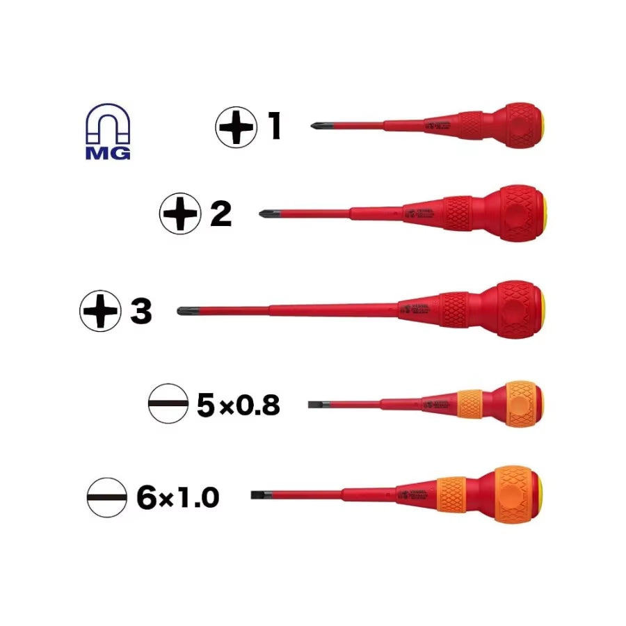 VESSEL Insulated Screwdriver Set 5PCS Phllips Slloted Screwdriver 2005PBU