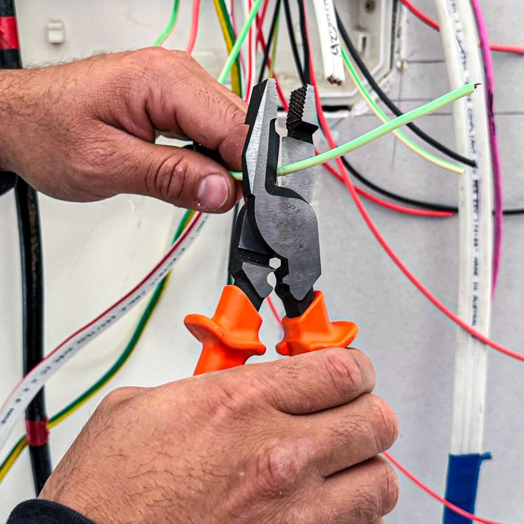 A-12099AEINS Insulated Cross-Cut Combination Plier, Cross Hatch Nose Grip, Crimper for 2.5–6.0Mm² Terminals, Cut TPS & 4.0Mm² X 3 Flat Cable or 25Mm² X 9.2Mm Copper Cable, Made in Japan
