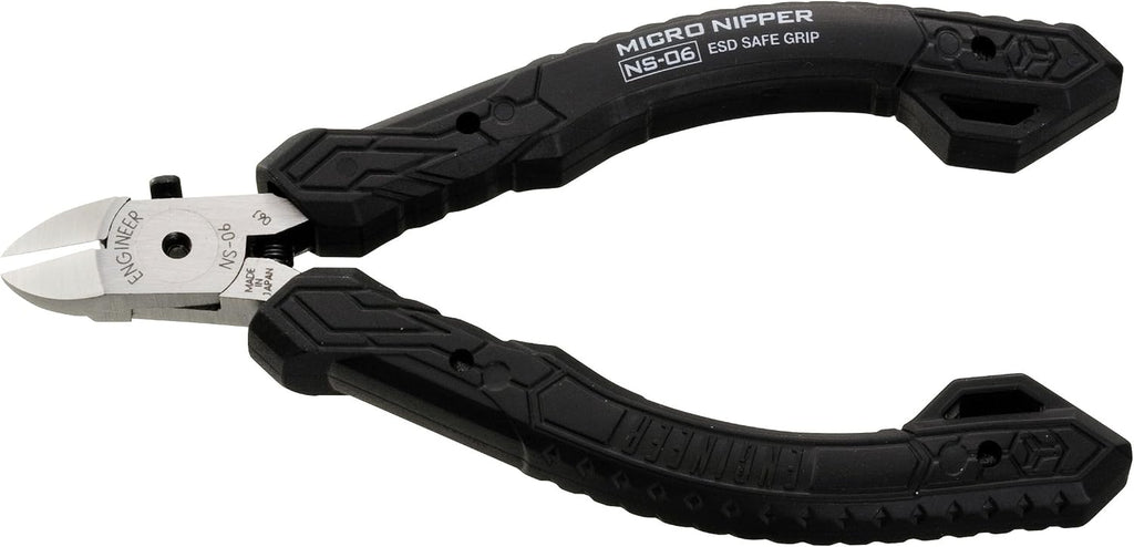 ENGINEER Precision Mini/Micro Side Cutters, Professional Grade, ESD Safe with Hardened Carbon Steel Jaws (PCB Side Snips). Made in Japan. Ns-06