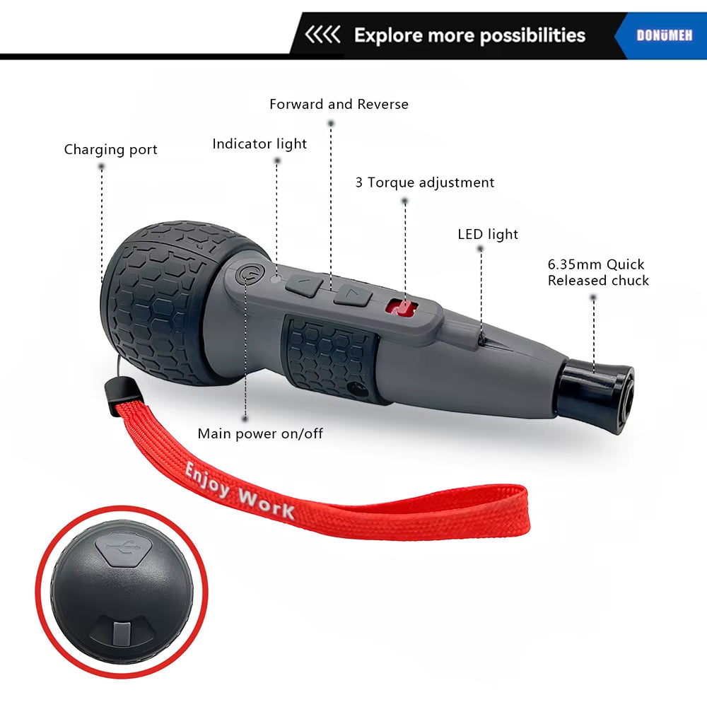 Cordless Electric Screwdriver Mini Drill 3.6V Li-Ion Battery Manual and Electric USB Charging Torque Adjustment Home Maintenance