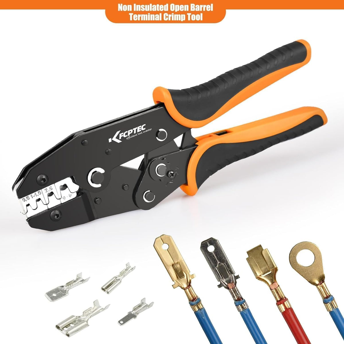 04B Ratcheting Wire Crimper for Open Barrel Terminals, 0.5–6 Mm²