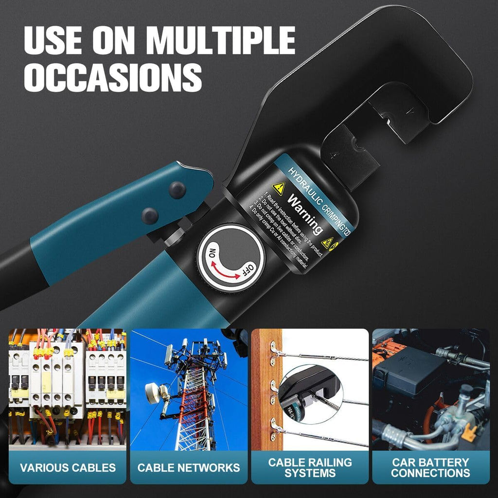 Hydraulic Crimping Tool Kit 8 Ton Electrical Wire Lug Terminal Crimper 12AWG Battery Cable Cutter Power Force 8 Dies 4-70Mm Auto Repairing Tool