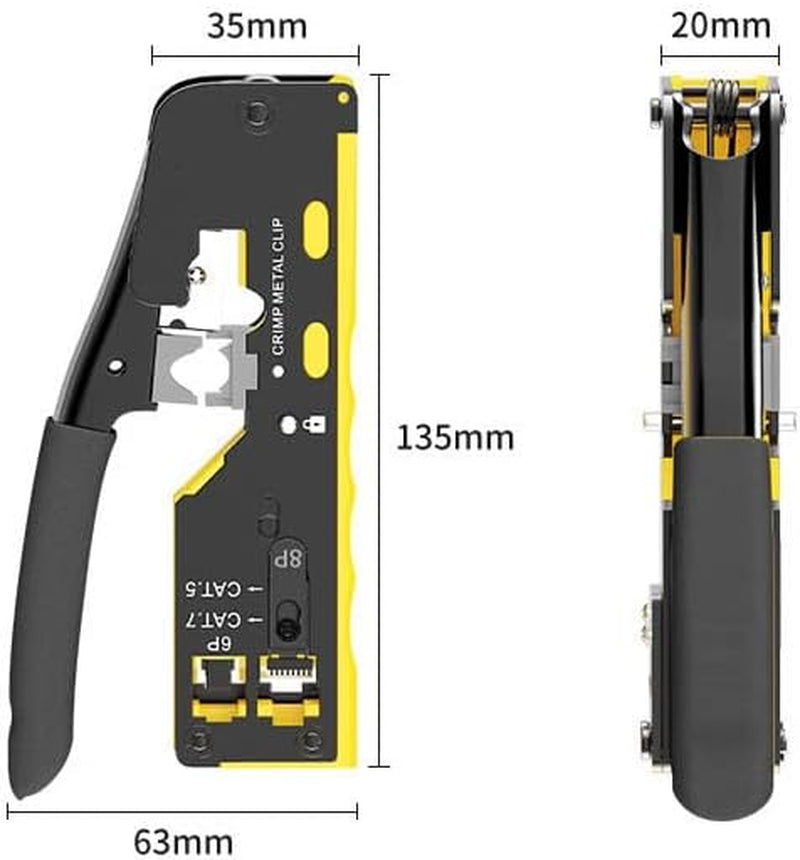 RJ45 Pass through Crimp Tool, RJ45 Cat5 Cat6 Cat7 Crimping Tool, RJ11 Crimping Tool, Ethernet Network Cable Crimper Stripper, Modular Crimping Equipment Mini Tool Pliers