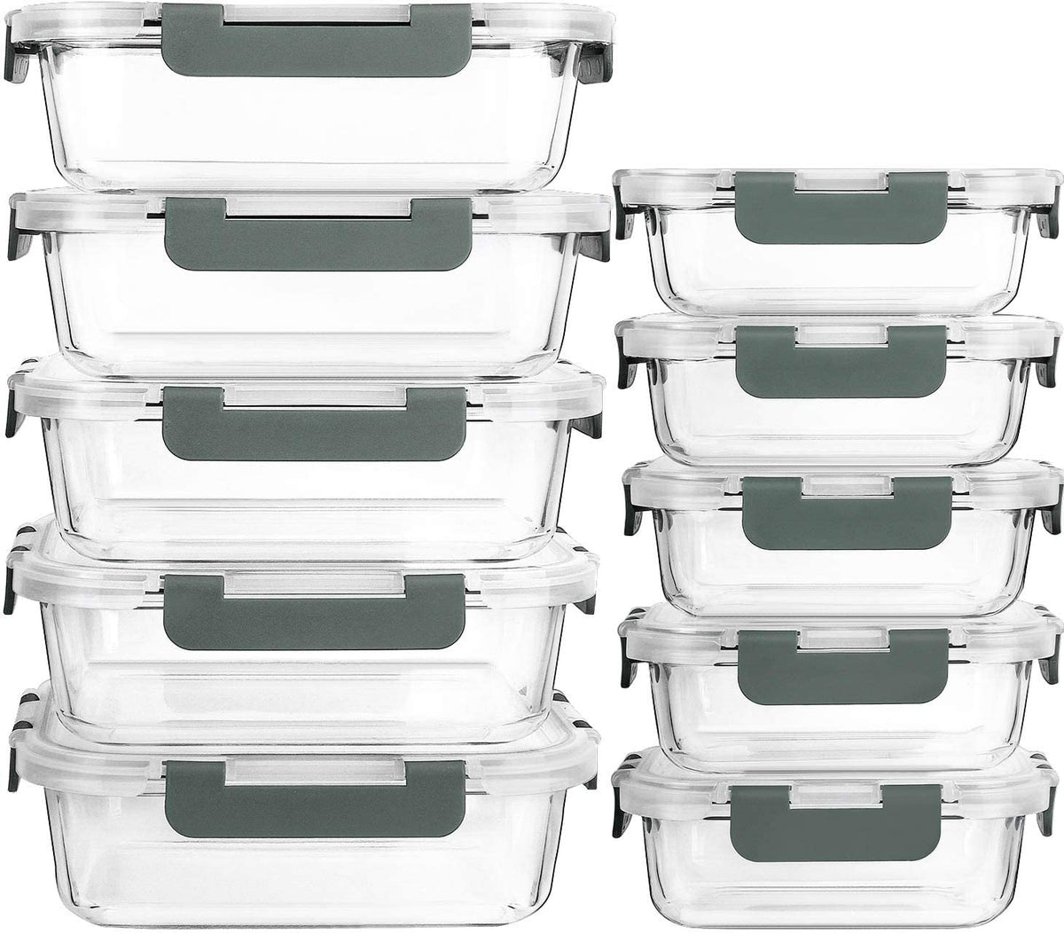 [10 Pack] Glass Meal Prep Containers with Lids-Mcirco Glass Food Storage Containers with Lifetime Lasting Snap Locking Lids, Airtight Lunch Containers, Microwave, Oven, Freezer and Dishwasher Safe