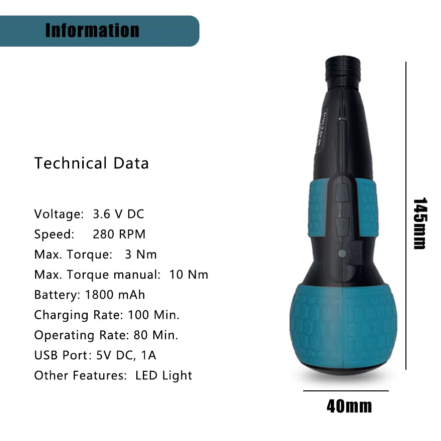 Super Cordless Electric Screwdriver Mini Drill 3.6V Rechargeable 1800Mah Lithium Battery LED Light Automatic and Manual