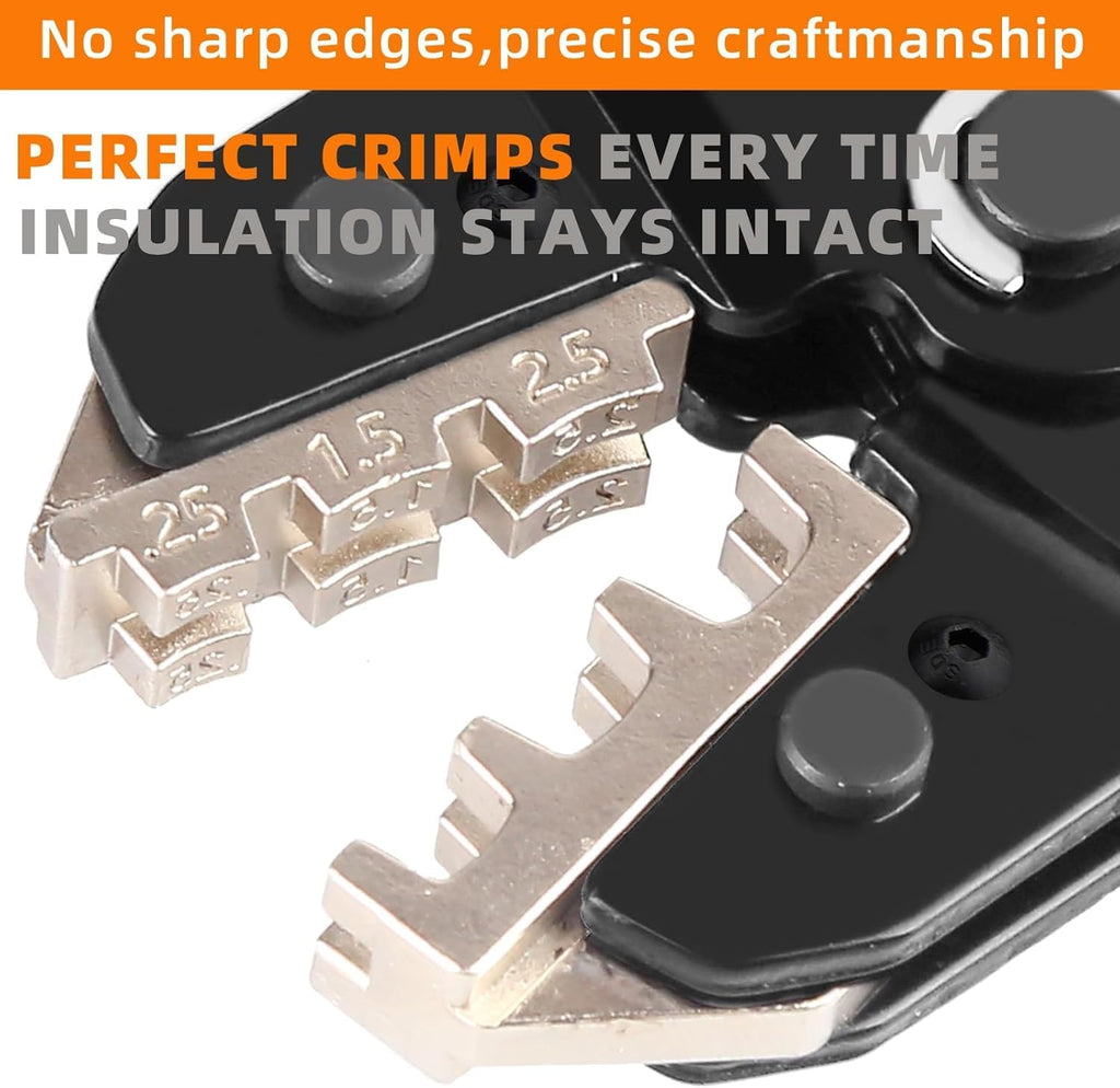 Ratcheting Crimping Tool, 5 Quick-Change Jaws for Wire Terminals