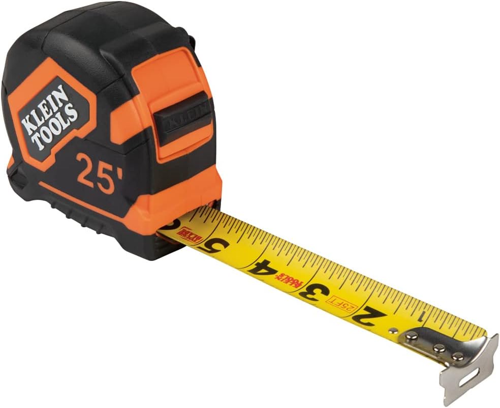9125 Tape Measure, Heavy-Duty Measuring Tape with 25-Foot Single-Hook Nylon Reinforced Blade, with Metal Belt Clip