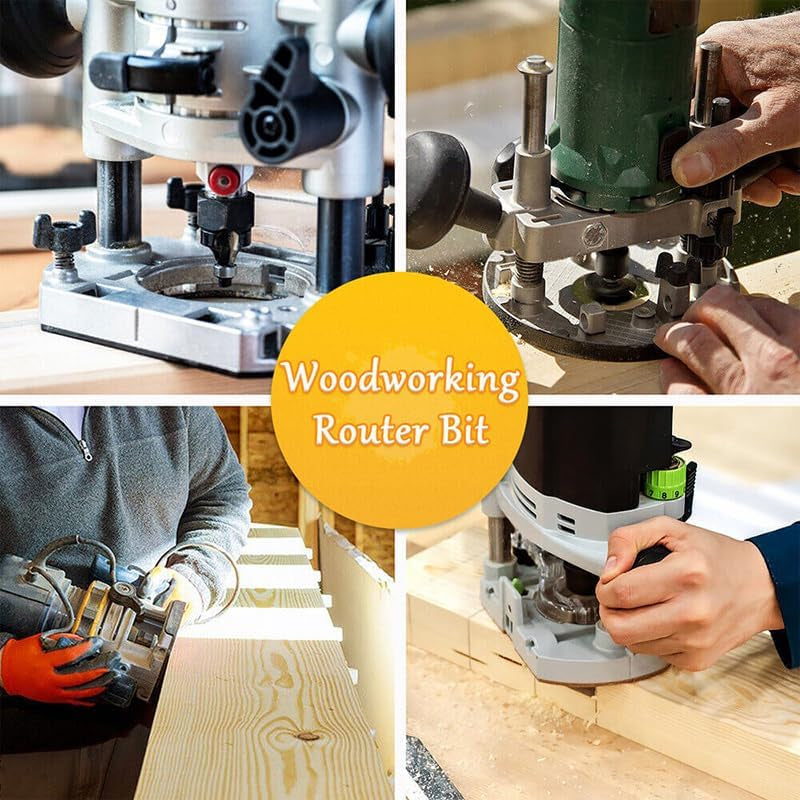 15X 1/2 1/4 Inch Router Bits Set Woodworking Tool Cutter Shank Tungsten Carbide, Precision Cutting, Durable Alloy Steel, Includes Wooden Storage Case