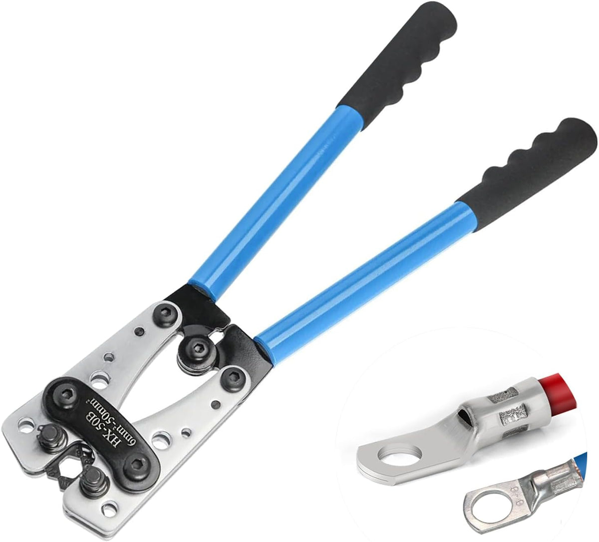 Battery Cable Lug Crimping Tool for Heavy Duty Wire Lugs, Battery Terminal 6-50Mm², Wire Crimper for AWG 10-1/0 Electrical Lug