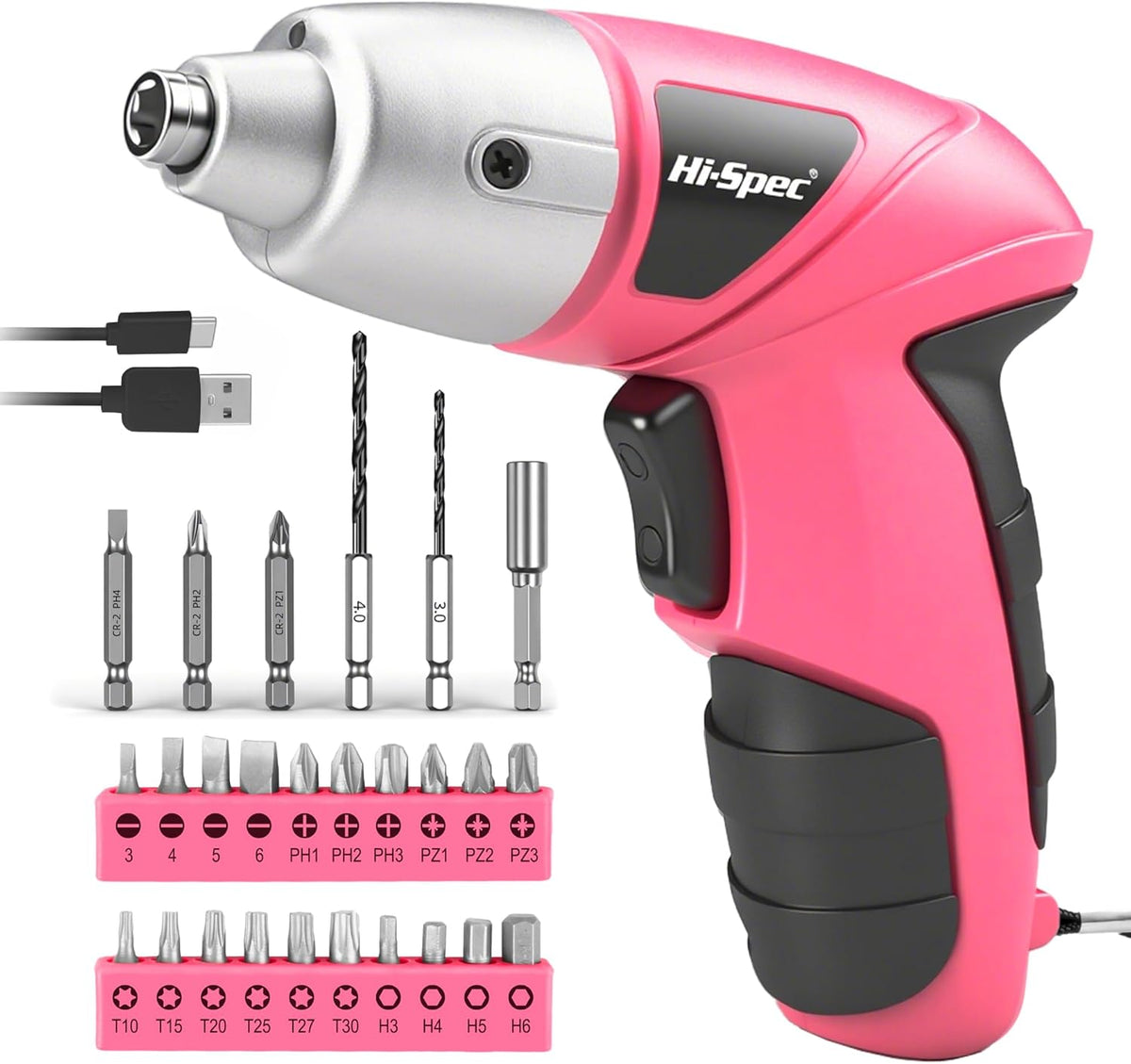 3.6V USB Electric Screwdriver with Driver Bit Set for DIY, Pink