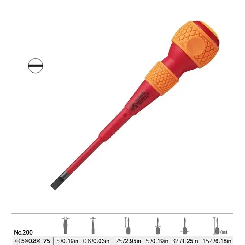 High Voltage Insulated Screwdriver with Spherical Handle -  Franchise Screwdriver Series NO.200 VDE Certification