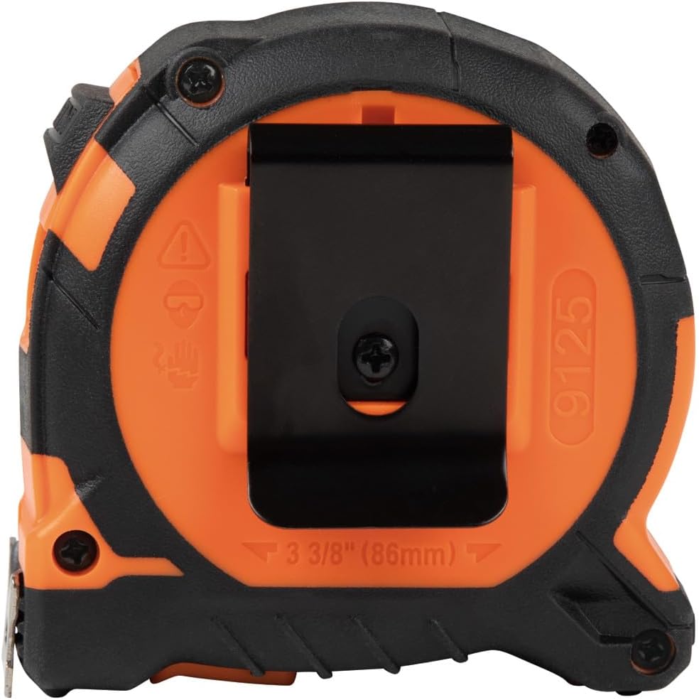 9125 Tape Measure, Heavy-Duty Measuring Tape with 25-Foot Single-Hook Nylon Reinforced Blade, with Metal Belt Clip