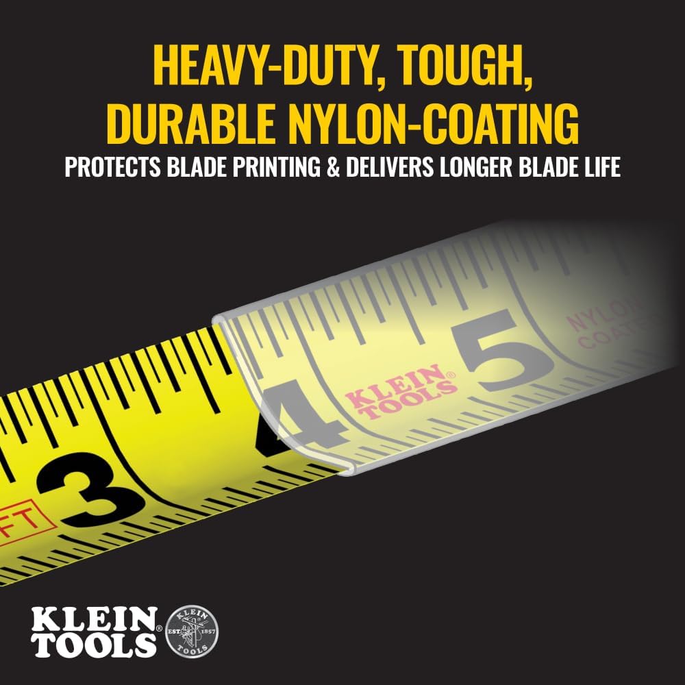 9125 Tape Measure, Heavy-Duty Measuring Tape with 25-Foot Single-Hook Nylon Reinforced Blade, with Metal Belt Clip