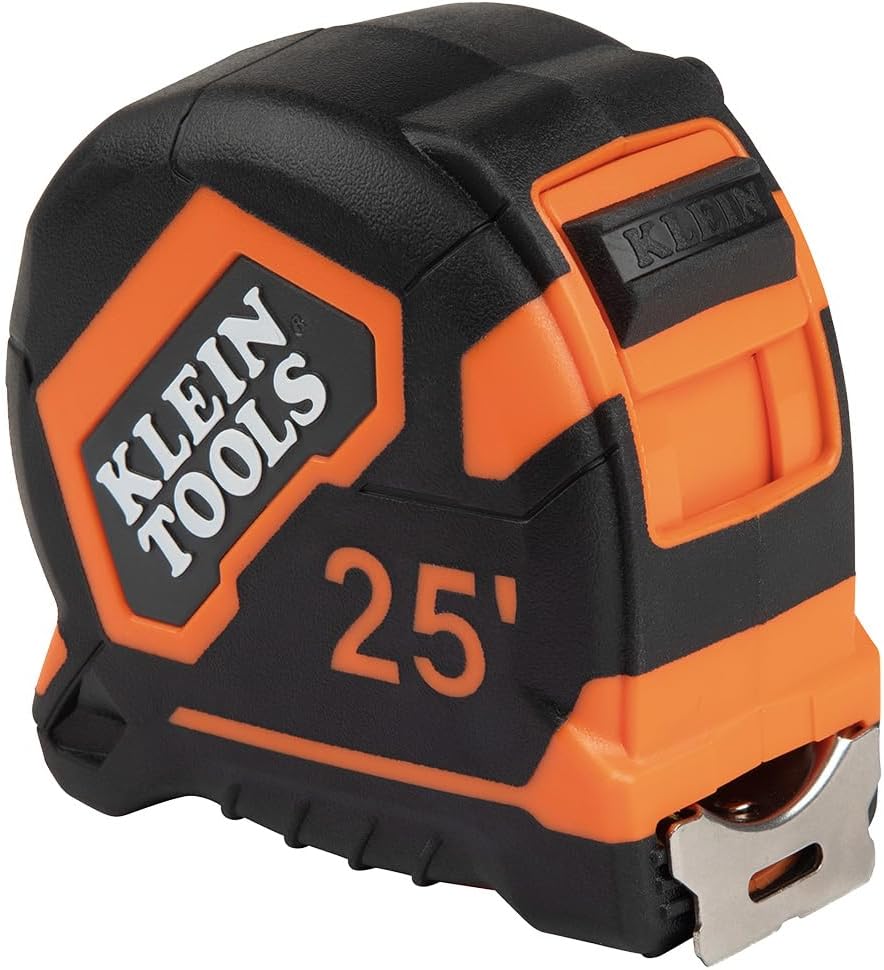 9125 Tape Measure, Heavy-Duty Measuring Tape with 25-Foot Single-Hook Nylon Reinforced Blade, with Metal Belt Clip