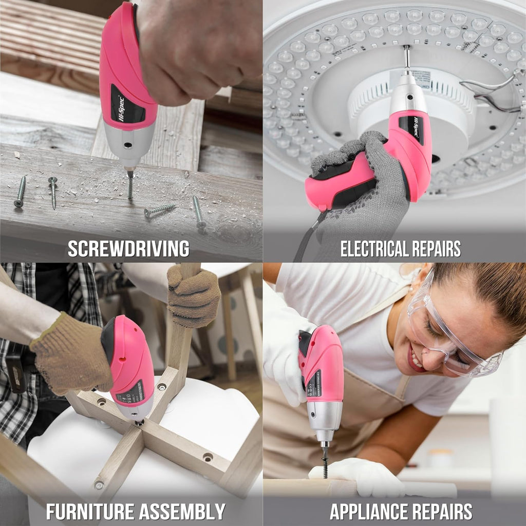 3.6V USB Electric Screwdriver with Driver Bit Set for DIY, Pink