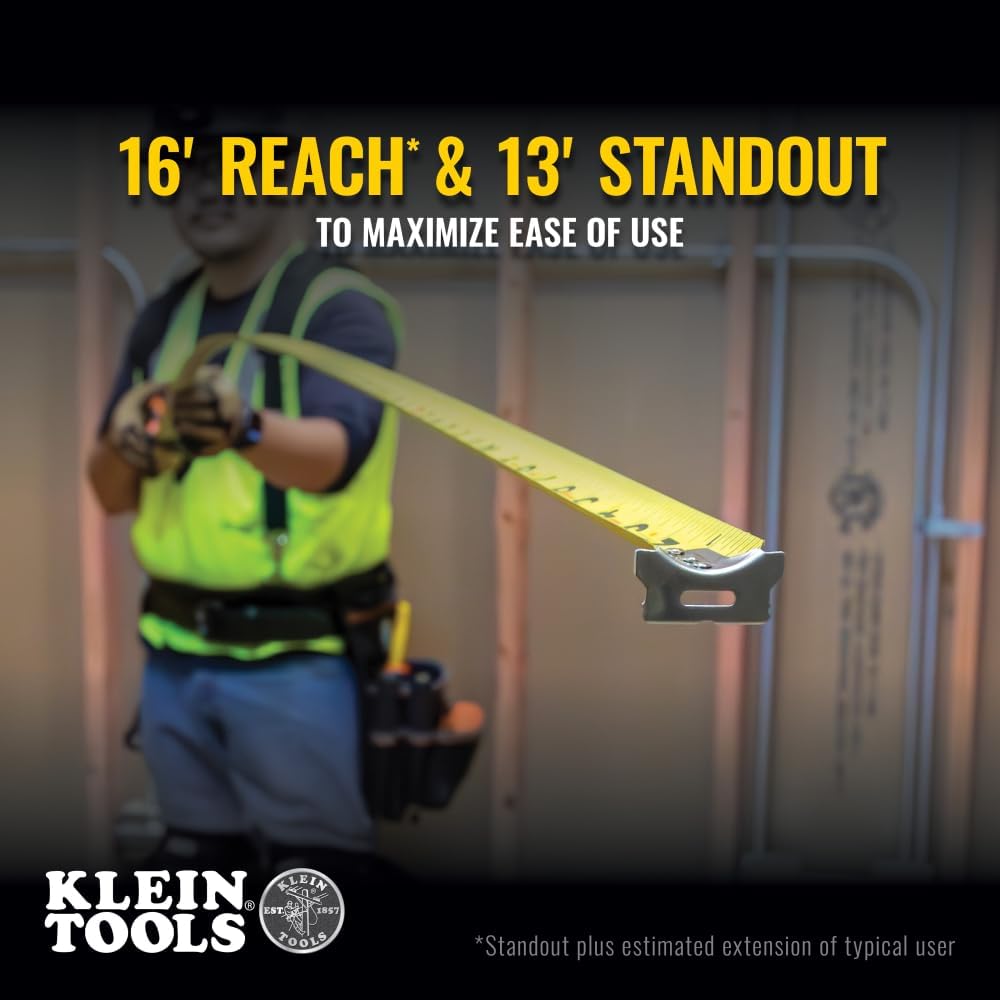 9125 Tape Measure, Heavy-Duty Measuring Tape with 25-Foot Single-Hook Nylon Reinforced Blade, with Metal Belt Clip