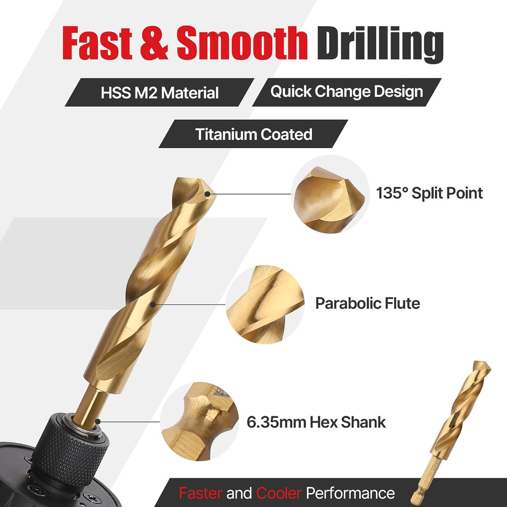 5PCS 5/6/8/10/12Mm HSS M2 Twist Drill Bit, Hex Shank for Metal