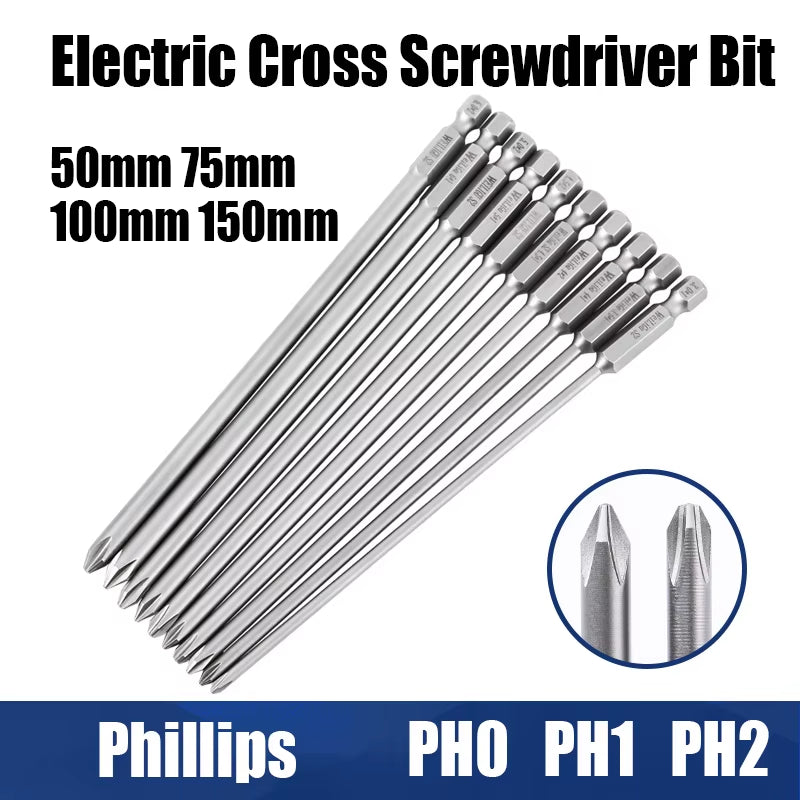 50Mm 75Mm 100Mm 150Mm Electric Cross Screwdriver Bit Phillips Magnetic Batch Head PH0 PH1 PH2 Hex Shank Impact Screwdriver Drill