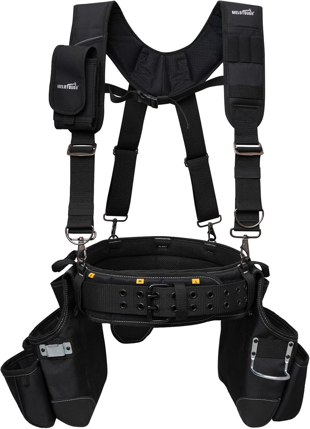 Tool Belt with Suspenders Brace Tool Bag Supenders Framers Comb Apron Tool Belt Construction Tool Pouch Builder Heavy Duty Carpenter Suspension Rig for Electrician, Roofing,Contractor, Black