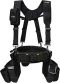 Tool Belt with Suspenders Brace Tool Bag Supenders Framers Comb Apron Tool Belt Construction Tool Pouch Builder Heavy Duty Carpenter Suspension Rig for Electrician, Roofing,Contractor, Black