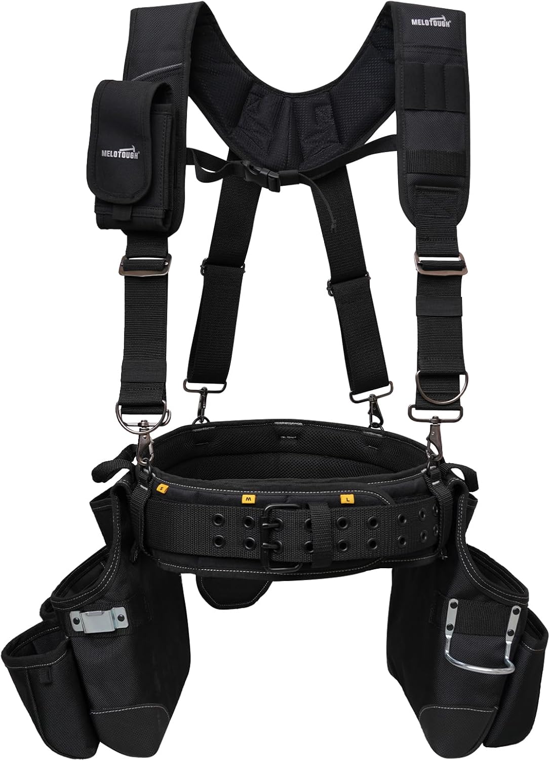Tool Belt with Suspenders Brace Tool Bag Supenders Framers Comb Apron Tool Belt Construction Tool Pouch Builder Heavy Duty Carpenter Suspension Rig for Electrician, Roofing,Contractor, Black