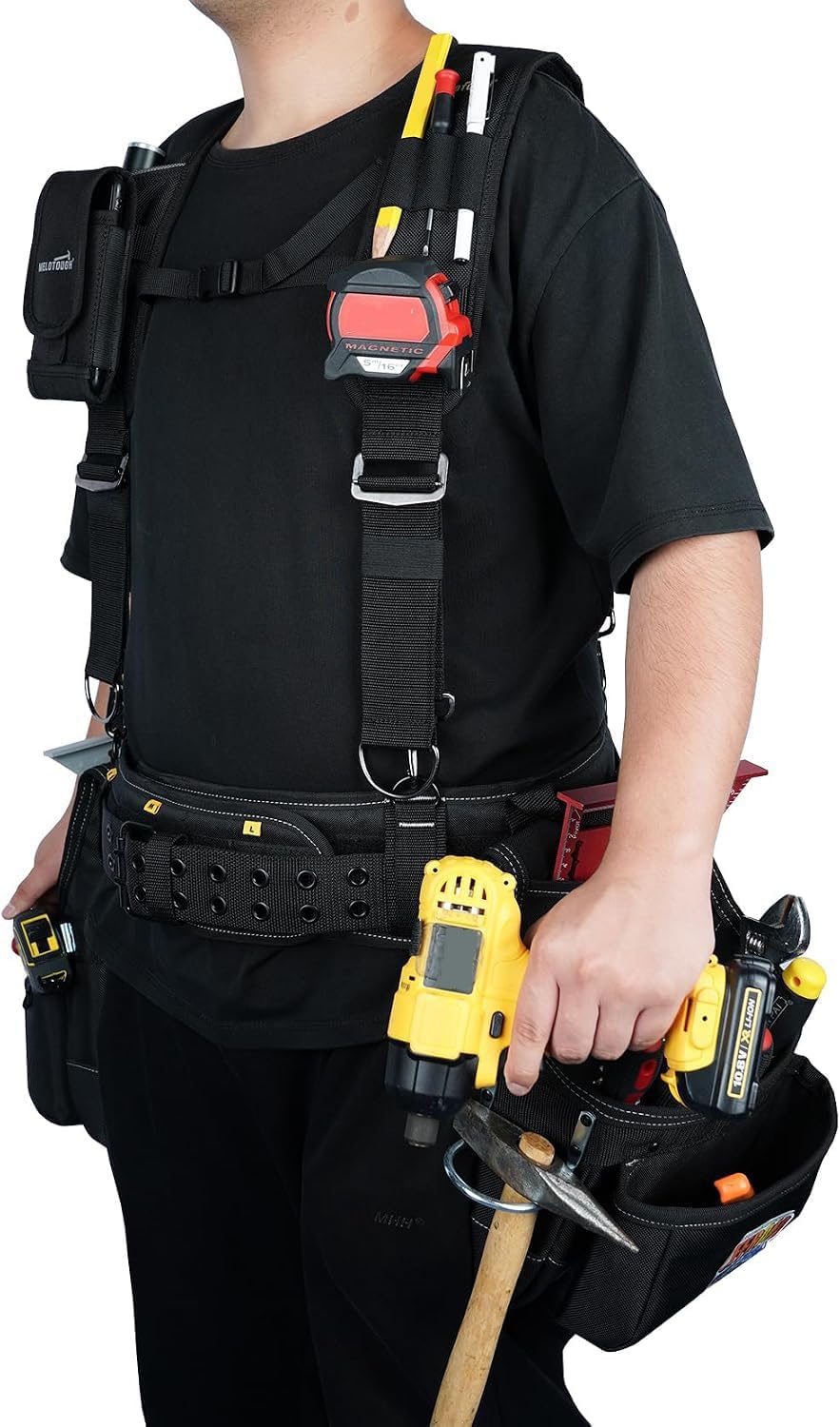 Tool Belt with Suspenders Brace Tool Bag Supenders Framers Comb Apron Tool Belt Construction Tool Pouch Builder Heavy Duty Carpenter Suspension Rig for Electrician, Roofing,Contractor, Black
