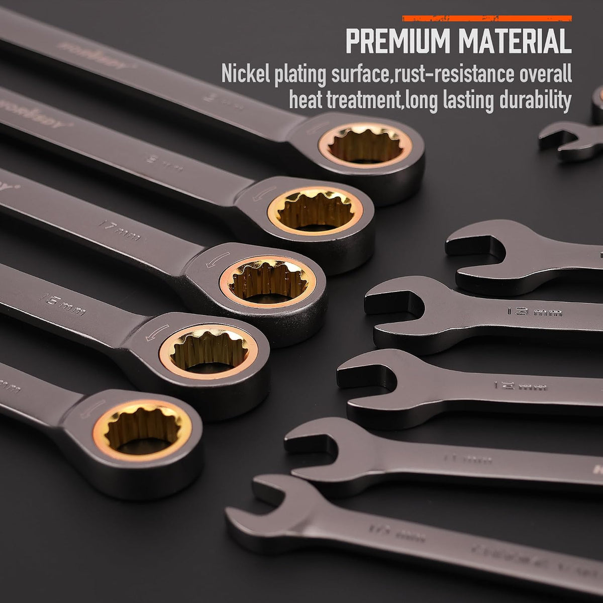 12-Piece Ratchet Spanner Set | Metric 8-19 Mm | Combination Ratcheting Spanners Set with Organizer | 72-Teeth | Nickle Plating Chrome Vanadium Steel