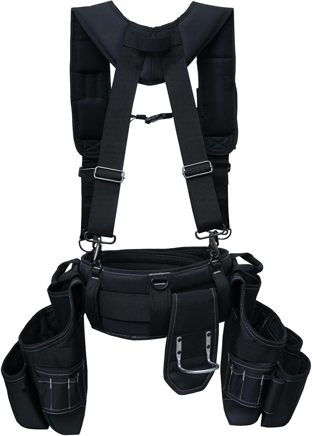 Tool Belt with Suspenders Brace Tool Bag Supenders Framers Comb Apron Tool Belt Construction Tool Pouch Builder Heavy Duty Carpenter Suspension Rig for Electrician, Roofing,Contractor, Black