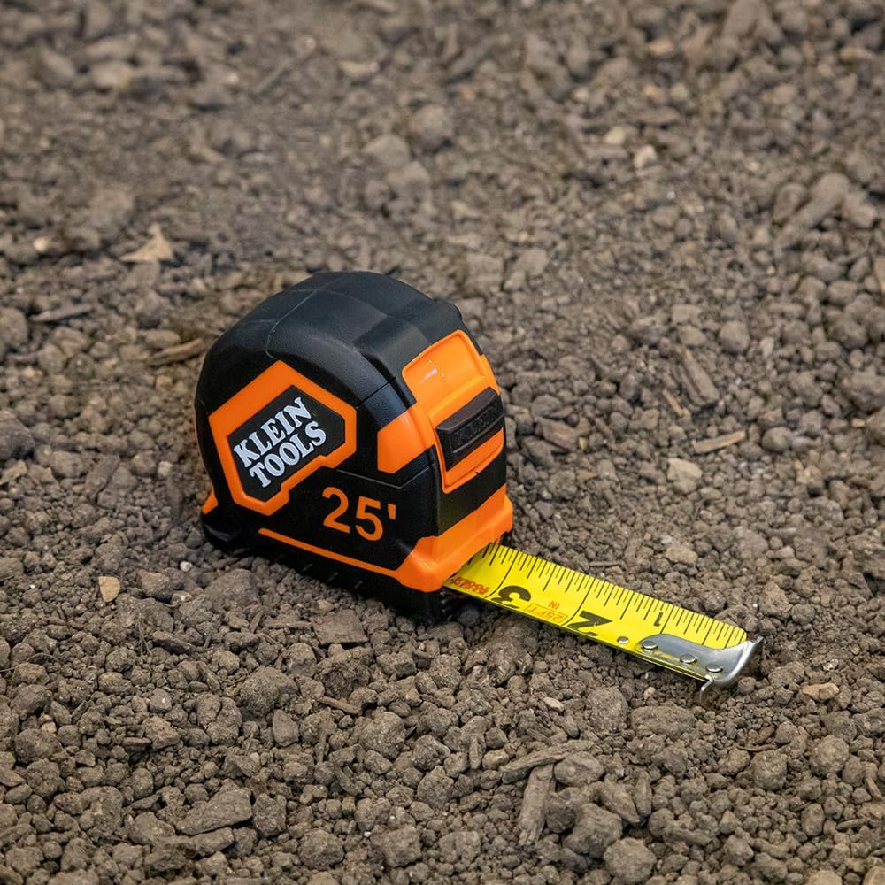 9125 Tape Measure, Heavy-Duty Measuring Tape with 25-Foot Single-Hook Nylon Reinforced Blade, with Metal Belt Clip