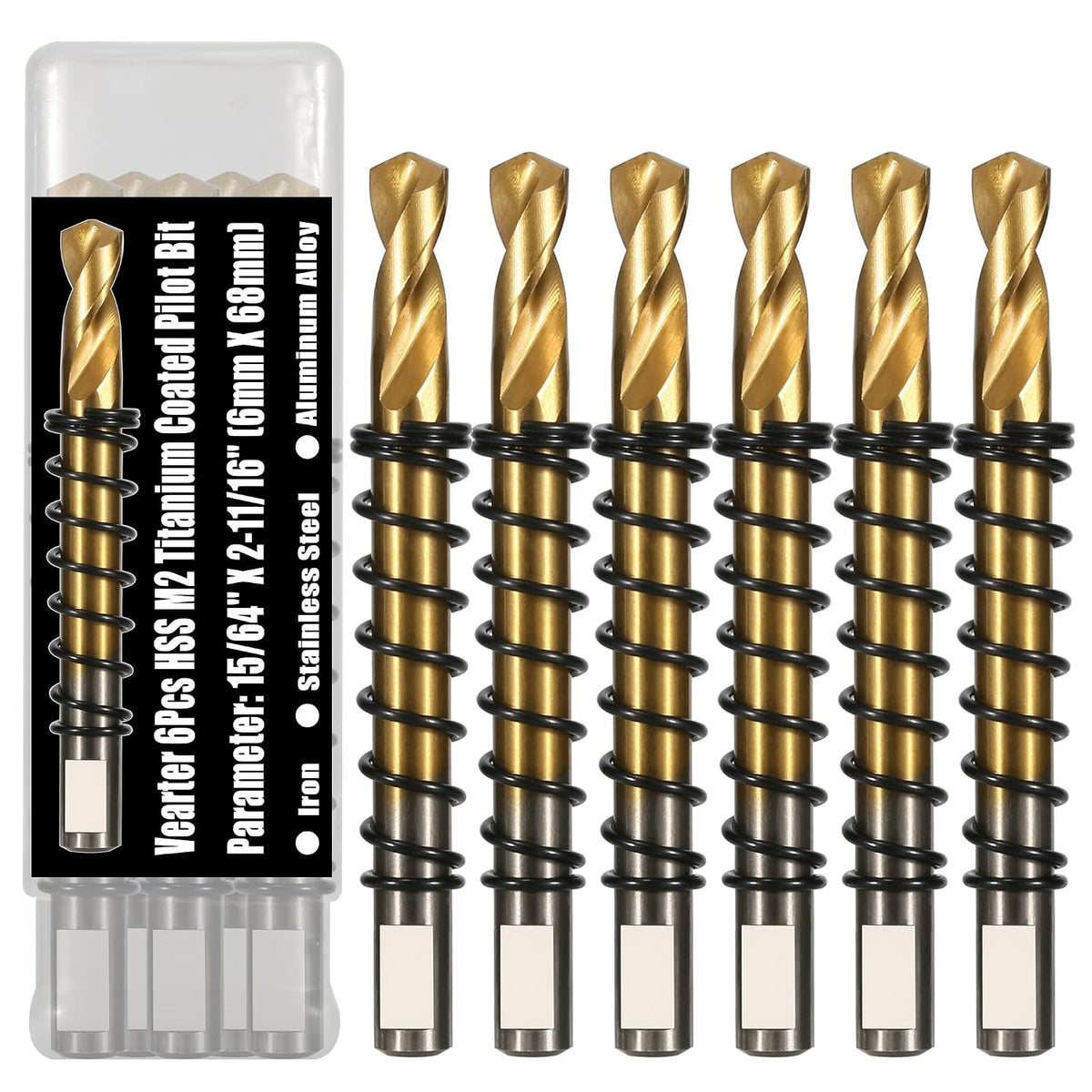 6PCS Pilot Drill Bit for Hole Saw Kit, Titanium-Plated HSS M2 Bits