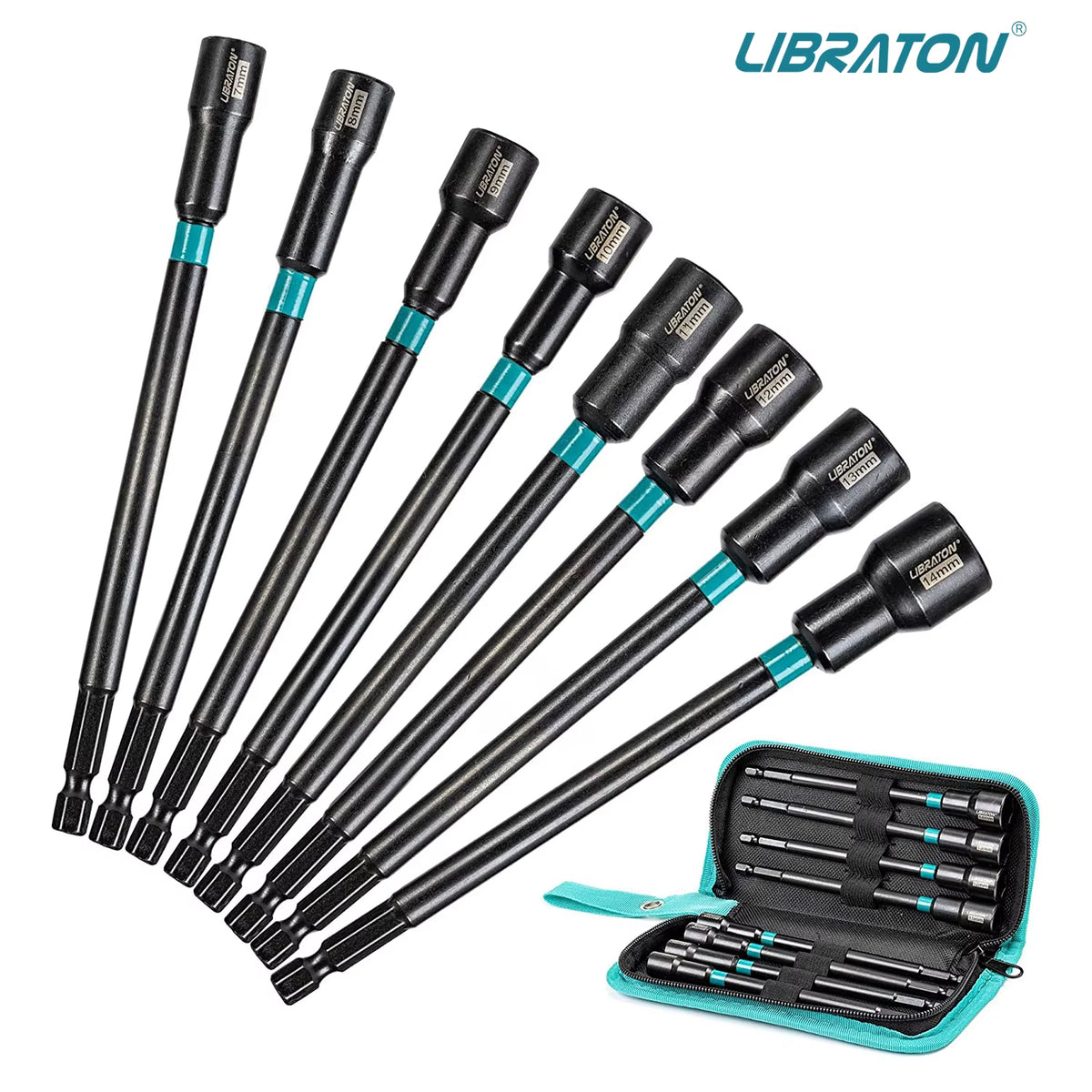 8PCS Magnetic Nut Driver Set, Nut Drivers 6", Metric / SAE Nut Drivers, Shank Nut Driver Bits, 1/4"Hex Shank, Long Bits