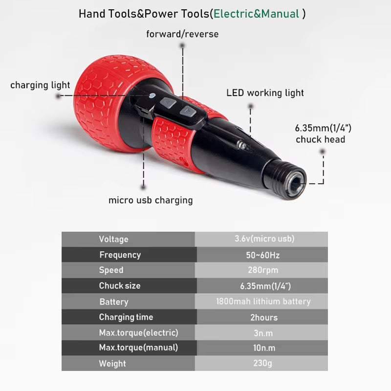 Cordless Electric Screwdriver Mini Drill Power Tools 3.6V 1800Mah Lithium Battery Super Torque Rechargeable Manual LED Light