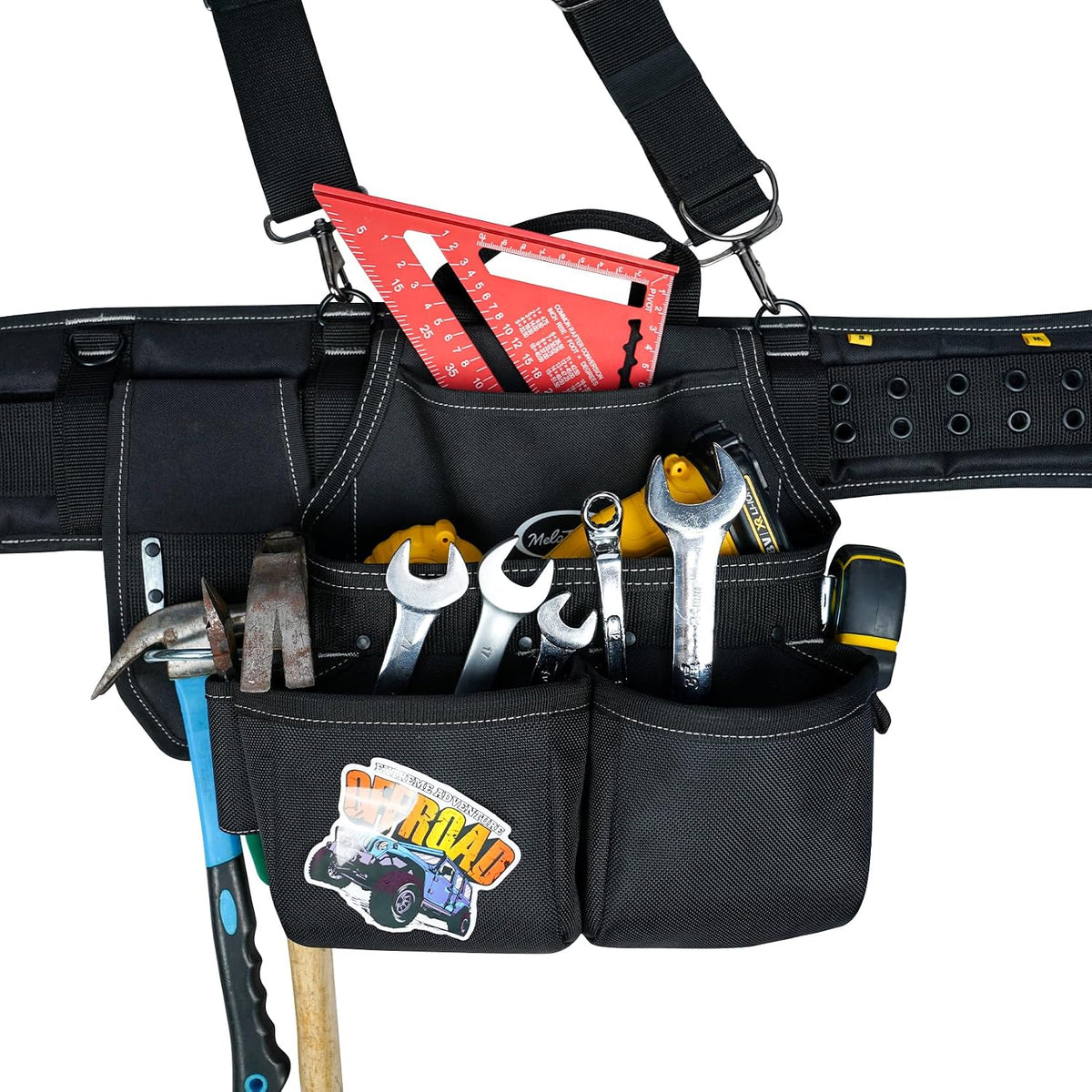 Tool Belt with Suspenders Brace Tool Bag Supenders Framers Comb Apron Tool Belt Construction Tool Pouch Builder Heavy Duty Carpenter Suspension Rig for Electrician, Roofing,Contractor, Black