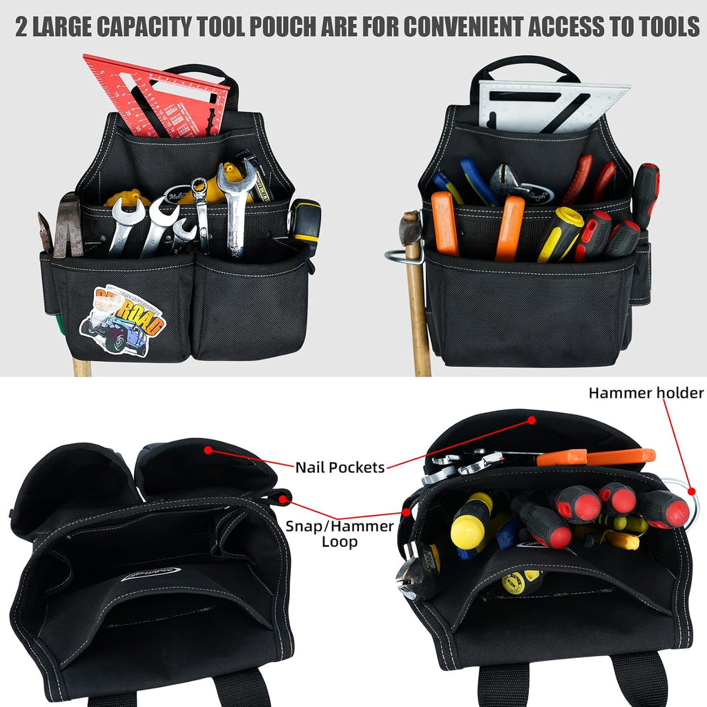Tool Belt with Suspenders Brace Tool Bag Supenders Framers Comb Apron Tool Belt Construction Tool Pouch Builder Heavy Duty Carpenter Suspension Rig for Electrician, Roofing,Contractor, Black