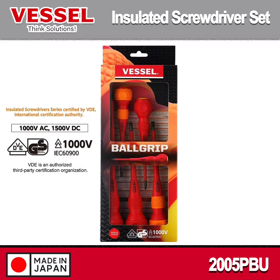 VESSEL Insulated Screwdriver Set 5PCS Phllips Slloted Screwdriver 2005PBU