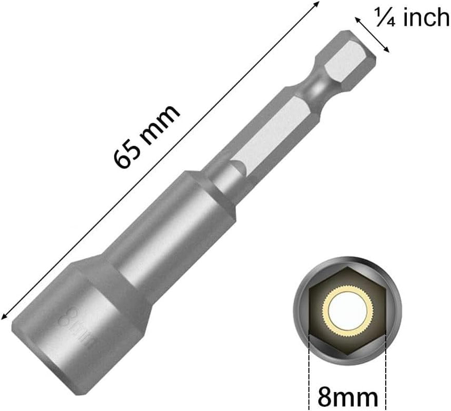 1/4" Hex Shank 6Mm/7Mm/8Mm/9Mm/10Mm Drill Socket Kit,Power Nut Driver Bit Set,Electronic Quickly Change Magnetic Power Nut Setters,Special Tools for Nut Bolt