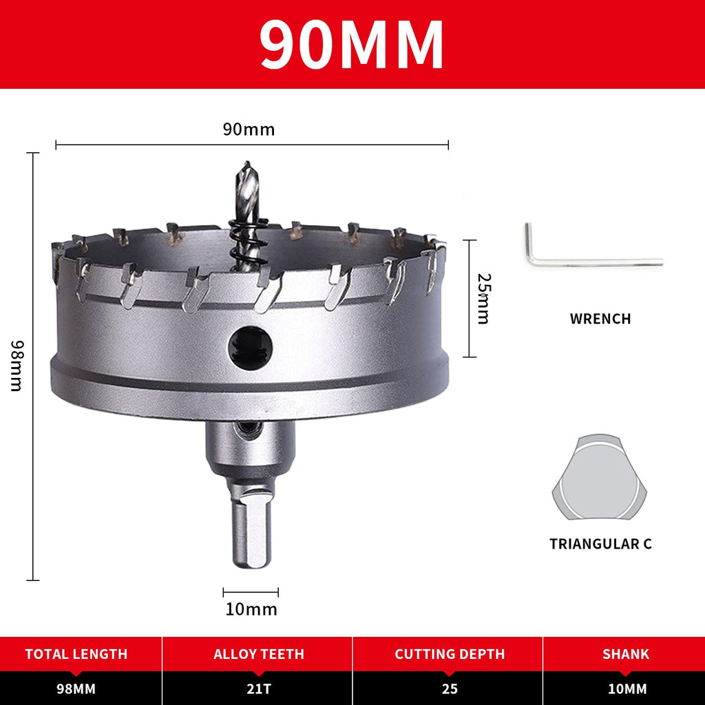 90Mm Hole Saw  Carbide Hole Cutter Stainless Steel Metal Drill Bit Tungsten Carbide Tipped Hole Saw Drill Bit (3-9/16"TCT Hole Saw)