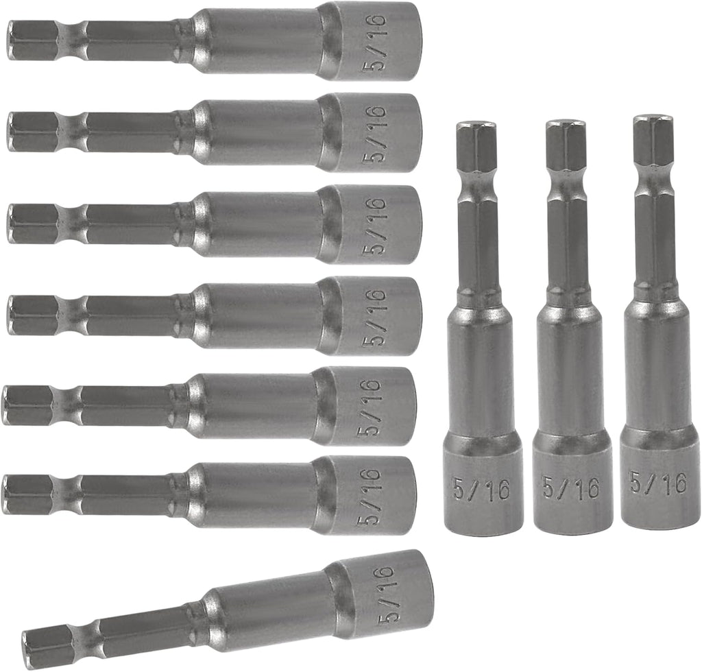 10 Pcs 5/16 Inch/ 8Mm Hex Nut Driver Magnetic Extension Socket Set, Quick-Change Power Bit Holder with Hex Shank for Electric Drill